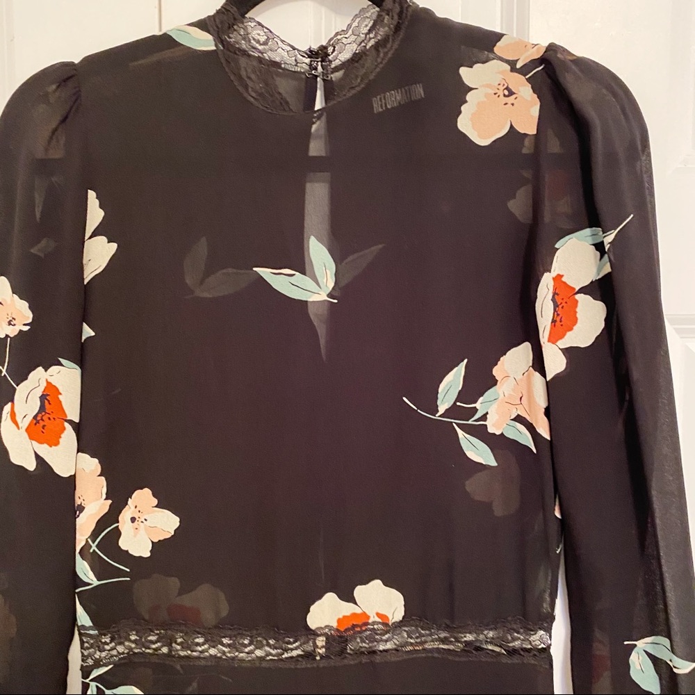 Reformation Black Floral Print Mini Dress - Picture 3 of 10
